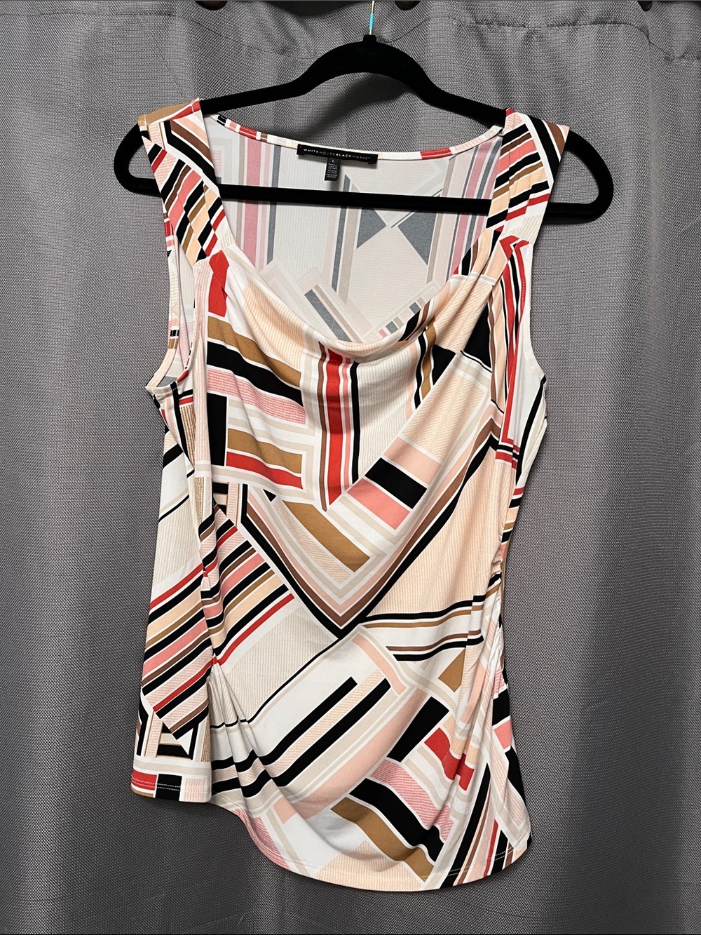 Worthington Multicolor Geometric Cowl Neck Tank Top
